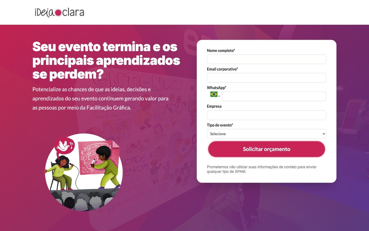 Landing page de facilitação gráfica da Ideia Clara